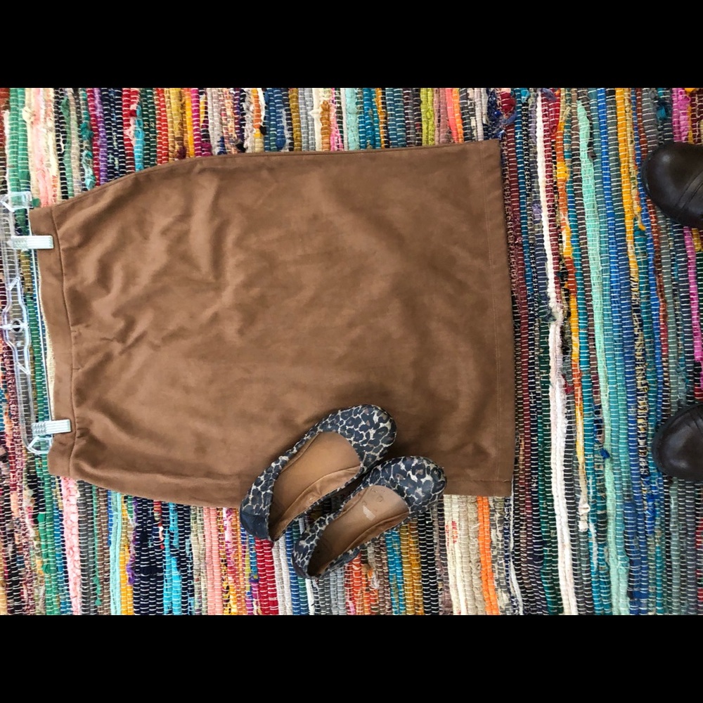 Brown suede pencil skirt